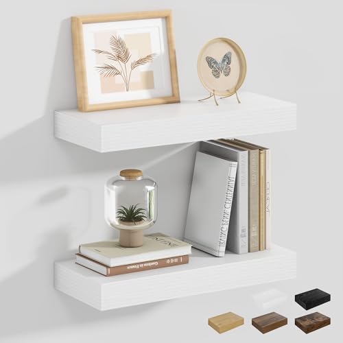 Heimlove 16W x 6.5D White Floating Shelves for Wall,40 cm Wall Shelves Set of 2 with Invisible Brackets for Bathroom Bedroom Kitchen Living Room Shelves for Wall Decor by Heimlove - Used condition - CA$26.27