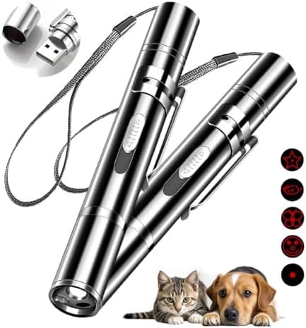 Rumcut Laser Pointer Cat Toys, Cat Laser Pointer Toy with Three Light Modes, Five Adjustable Patterns,USB Portable Charging, Interactive cat Toy Multifunctional and Portable(2Pcs)