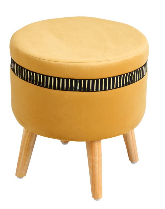 Image of Ottoman Stool for Living Room Foot Rest | Velvet Small Ottoman Foot Stool | Solid Wood Legs | Footstool Puffy for Home, Bedroom & Makeup Table | 16x16x18 Inch, Set of 2 (line Beige)