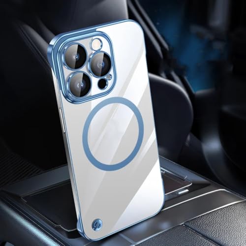 Coque iPhone 16 Pro Max transparente et magnétique avec cadre bleu élégant