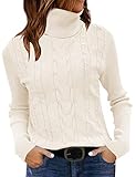 Picture of LEANI Womens 2025 Turtleneck Sweaters Cable Knit Long Sleeve Pullover Sweater Jumper Beige Small