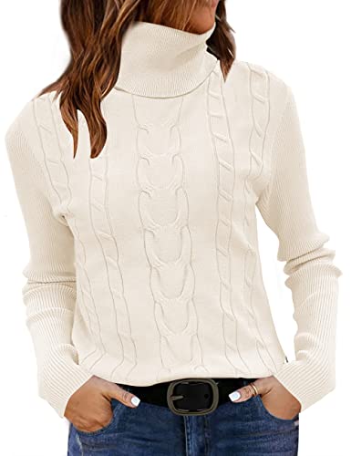 LEANI Womens 2025 Turtleneck Sweaters Cable Knit Long Sleeve Pullover Sweater Jumper