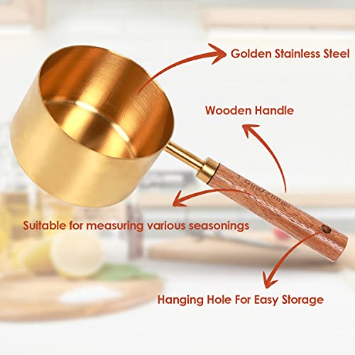 Prettyfine Collection 8 Piece Gold Measuring Cups Set And Measuring Spoons, Golden With Fragrant Wood Handles-Complete Set Of Measure Cups And Spoons For Cooking And Baking #TOP4