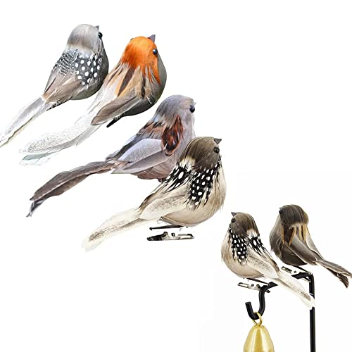 LUFEIS Künstliche Federvögel, 6 Stücke Feder Vogel Modell, Künstliche Vögel, Deko Vögel Mit Clip, Osterfiguren Mini Vogel Dekofigur, Miniatur Ornamente Hochzeit Dekoration (Zufällige Farbe) Cover