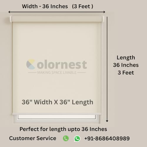 Image of 100% Blackout Roller Blinds for Windows 36 Inch W X 36 Inch L Roll-Up Shades Sun UV Protection for Home & Office, Ivory| Heavy Duty in 38 MM Pole