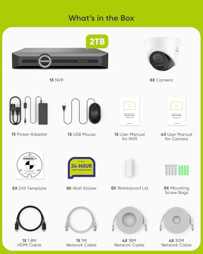 SANNCE POE Überwachungskamera Set 5MP 8CH NVR+8 * 5MP Wasserdicht Kamera mit 2TB Festplatte Smart IR LEDs,Bewegungserkennung,APP Alarm,Nachtsicht bis zu 30 Meter