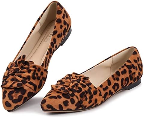 MUSSHOE Flats Shoes Women Pointed Toe Memory Foam Dressy Women's Flats,Leopard 6