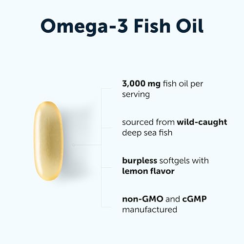 Image of Micro Ingredients Omega 3 Fish Oil Supplements 3,000mg Per Serving, 120 Softgels | Lemon Flavored - Burpless | EPA 540mg + DHA 360mg | Deep Sea Fish