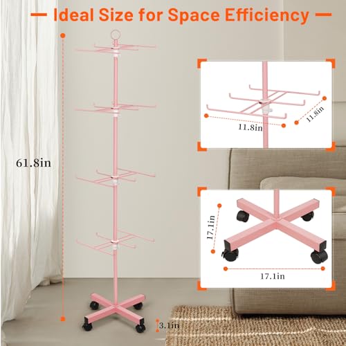 Image of Flenpptly Retail Display Stand Rotating Display Stand 4 Tier Spinning Display Stand for Craft Shows, Jewelry, Keychain, Earring Adjustable Height Retail Display Racks (Pink)