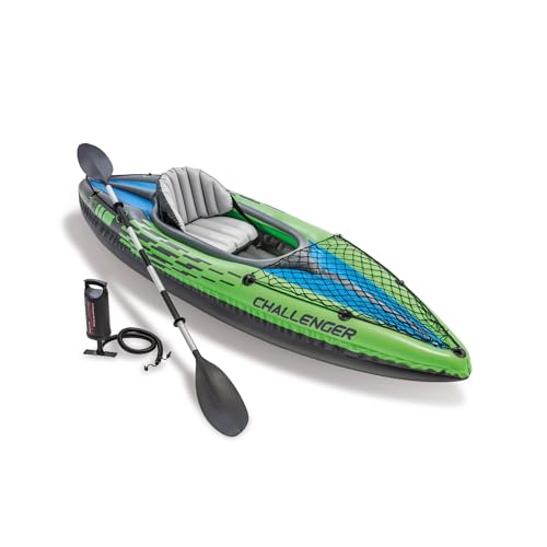Intex Challenger K1 Kayak 1 Man Inflatable Canoe with Aluminum Oars and Hand Pump