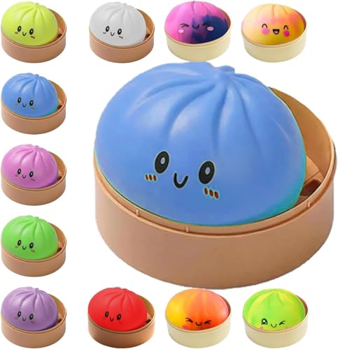 Dumpling Squishy Toys, Glitter Dumpling Squishy Fidget Squishies, Stretchy Squeeze Balls for Kids Adults, Sensory Stress Balls for Anxiety Relief, with Steamer Box Party Favors,Butter Squishy(Random)