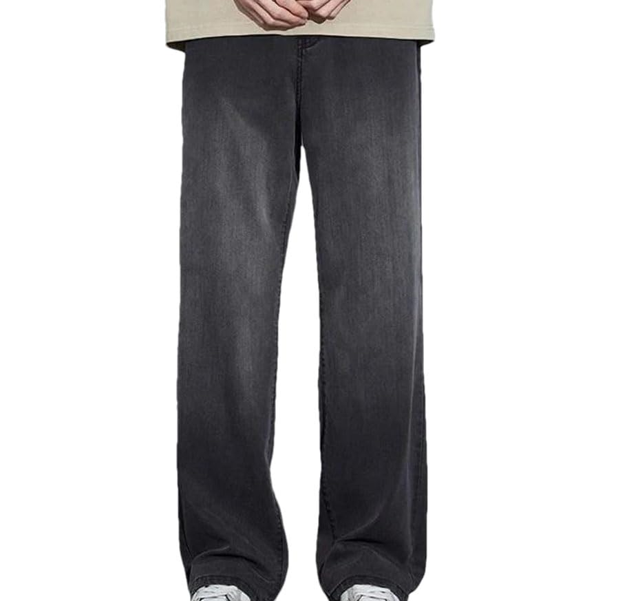 Men’S Straight Jeans Mid Waist Loose Fit Casual Pants Lightweight Gradient Wash with Button Jeans