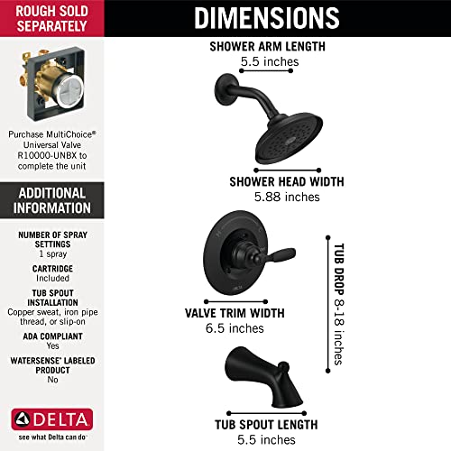 Delta T14432-BL Woodhurst Tub Shower Trim, Matte Black - 3