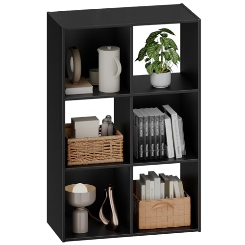 Sweetcrispy 6 Cube Storage Organizer - Open Cube Bookshelf with 3 Removable Back Panels, Display Storage Bookcase for Living Room, Bedroom, Entrance Hall, Home Office，36' L×11.6' W×24' H, Deep Black