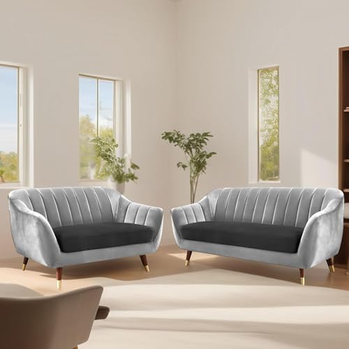 Image of Atticus 3+2 Seater Sofa Set for Living Room (Black Grey Colour) Premium Fabric Sofa
