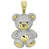Teddy Bear Unisex Pendant Charm 2 CT D/VVS Lab Created Diamond 14K Yellow Gold Plated Sterling Silver