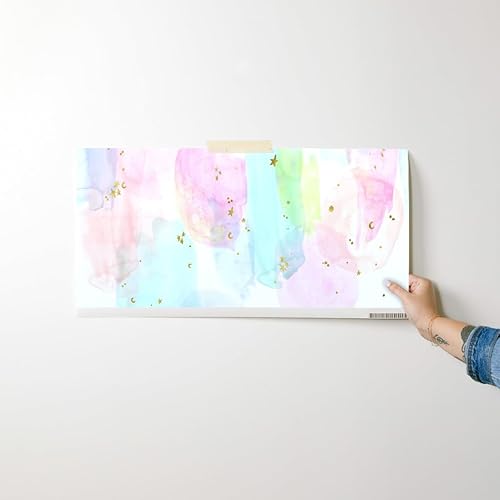 Miniatura 10 de Papel tapiz extraíble de 9 x 2 pies, diseño de estrellas de acuarela de arco iris, dorado, algodón, caramelo, pastel, unicornio, papel pintado