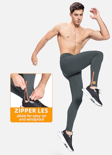 Image of baleaf Men's Winter Running Tights Thermal Cycling Pants Water Resistant Fleece Leggings Zipper Pockets Cold Weather Gear