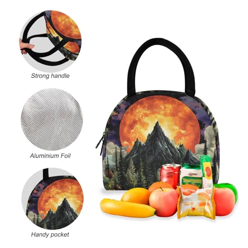 Backpack Lunch Box Set Large Capacity Travel Backpacks and Insulated Lunch Bag for Commute Hiking Picnic Sunset Mountain Print4