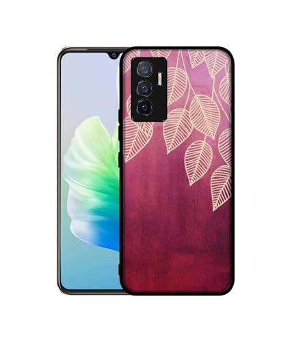 Image of Leaf Pattern Design Premium 2D Printed Metal Back Case Cover for Vivo V23E 5G / Y75 4G