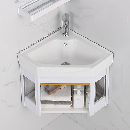 Lavabo utilitaire mural d'angle avec meuble de rangement pour petite pièce