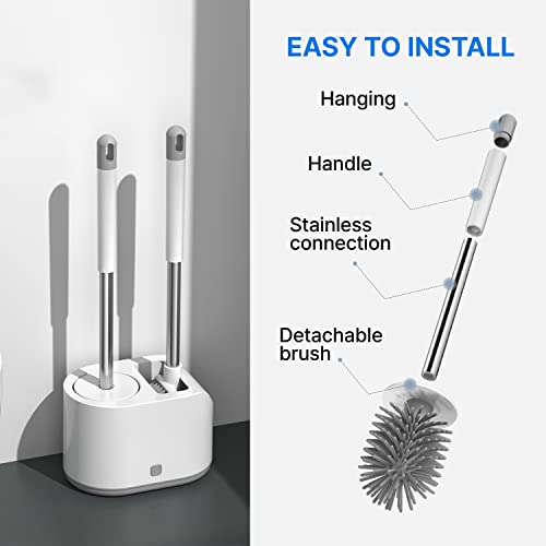 Newfac Toilet Brush Holder Set With Durable Tpr Cleaning Silicone Toilet Brush With Holder #TOP4