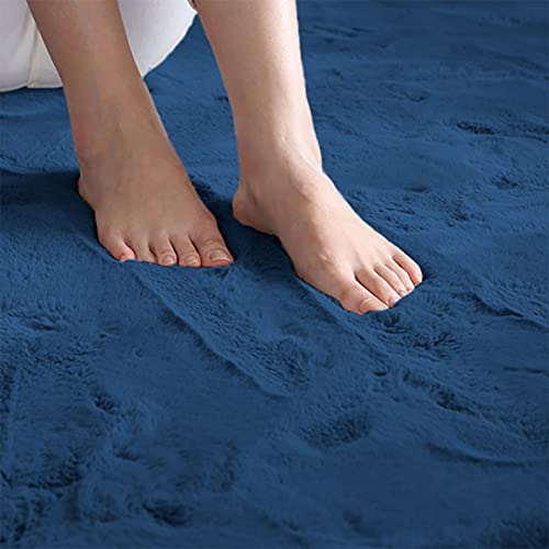 Image of Luxe Home Rabbit Fur Soild Bath Mat Super Soft, Anti-Slip, Washable, Rectangle, for Bathroom Door Mate, Bedroom Door Mats (Teal, 45x75 cm)