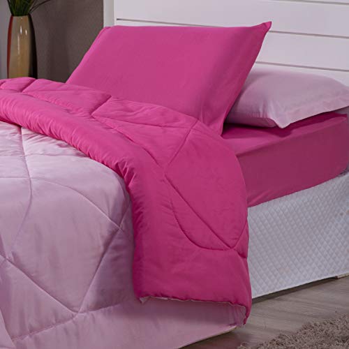 Conjunto Edredom Lençol Ternura Solteiro 04 Peças. Dupla Face (Rosa/Pink)