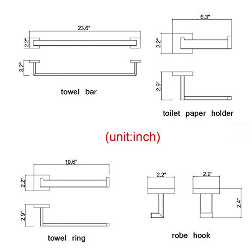 Trustmi Contemporary 5-Pieces Bathroom Hardware Set Towel Bar Robe Hook Toilet Roll Paper Holder, Sus 304 Stainless Steel Wall Mounted, Matte Black #TOP6