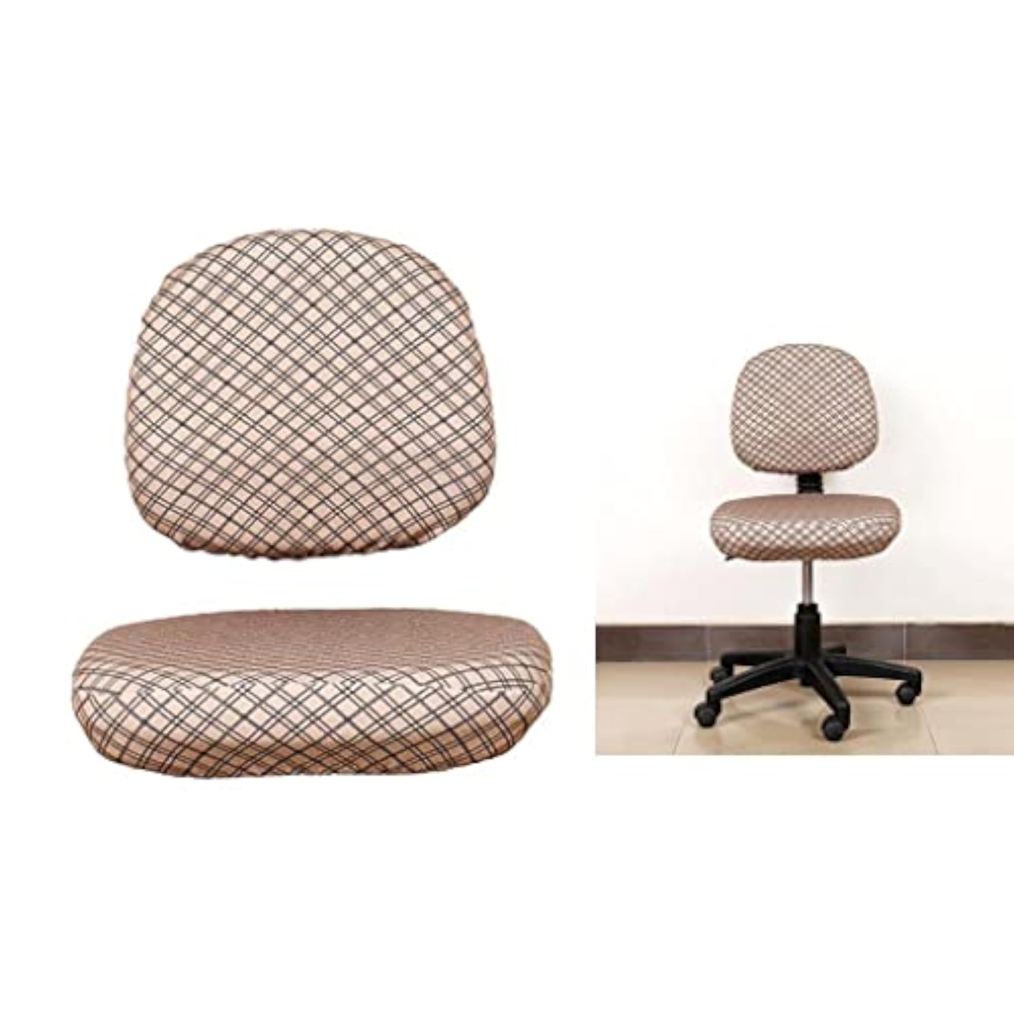 Elastic Office Computer Chair Cover, Grid Brown