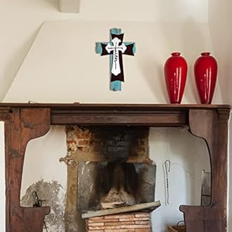 Yookeer Large Wooden Christian Wall Cross Religious Decor Art Wood Wall Cross Hanging Rustic Multi Layered Weathered Look Spiritual Sculpture for Church Home Farmhouse Indoor Outdoor(Simple Style)