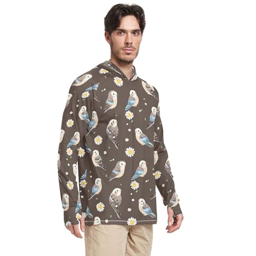 Cute Budgerigar Brown Men's Sun Shirts Hoodies Long Sleeve Beach Hoodie Swim Shirt UPF 50+ S2