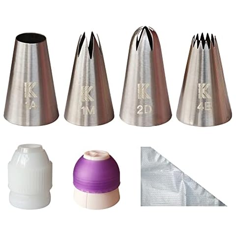 Large Piping Nozzle Set Stainless Steel Tips for Baking and Cake Cupcake Cookie Decorating Icing nozzles for Cakes 2D 1M 4B 1A Drop Flower Stars Shells Swirls Coupler Cover