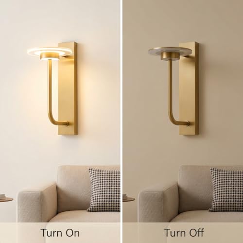 Image of LED Wall Light 3-Color CCT (Warm + Natural + Cold White) Metal & Acrylic Gold Finish Wall Lamp for Bedroom Living Room Home Decor