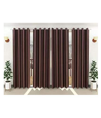 Generic Parda Sansar Polyresin Solid Plain Eyelet Door Curtains, 7 Feet, Navy Brown, Pack Of 4 - Blackout