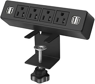 Desk Edge Power Strip with 4 USB Port Removable Clamp Power Outlet Socket with USB 6.5 ft Extension Cord Connect 4 Plugs for Home Office Reading