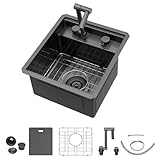 Talllor Rv Kitchen Sink - 18 x 15 Inch Undermount Bar Sink Gunmetal Black NANO-PVD 16 Gauge 304 Stainless Steel Single Bowl Rv Hidden Kitchen Sinks Basin with Faucet Space-Saving #TLRV-0002