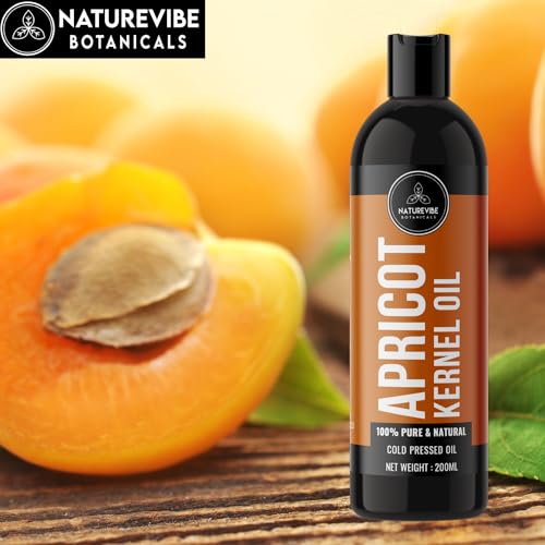 Image of Apricot Oil 200ml by Naturevibe Botanicals 100% Pure Cold Pressed Apricot Kernel Oil for Skin, Hair & Body Massage | Lightweight Moisturizing Carrier Oil Rich in Vitamin E | Suitable for Face, Body & Scalp Care