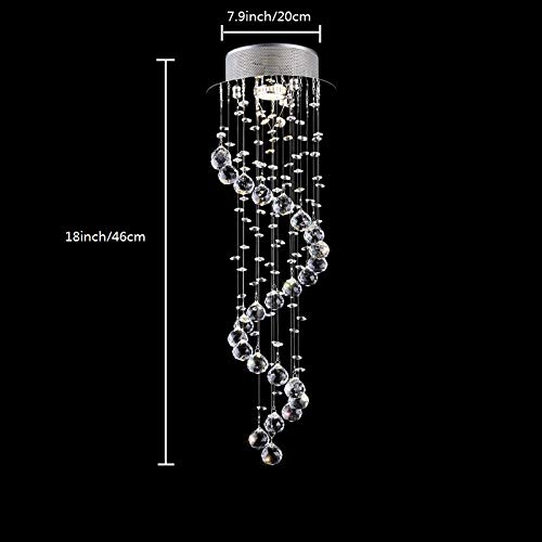 Atc® Ceiling Lights Modern Chandelier Led Spiral Sphere Rain Drop K9 Crystal Pendant Lighting Fixture For Hotel Hallway Entry Decor D7.9 Inch * H25.2 Inch #TOP2