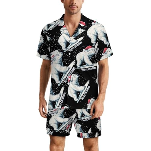 White Bear Christmas Mens Pajamas Set Short Sleeve Sleepwear Summer Pjs Sets 2 Piece Loungewear Nightwear