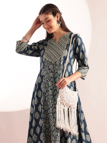Image of Vbuyz Women's Floral Print A-Line Cotton Stitched Kurta