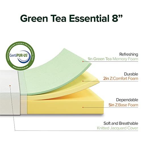 Image of Zinus 8 Inch Green Tea Essential Memory Foam Mattress, Queen, Mattress in A Box, Affordable Mattress, CertiPUR-US Certified