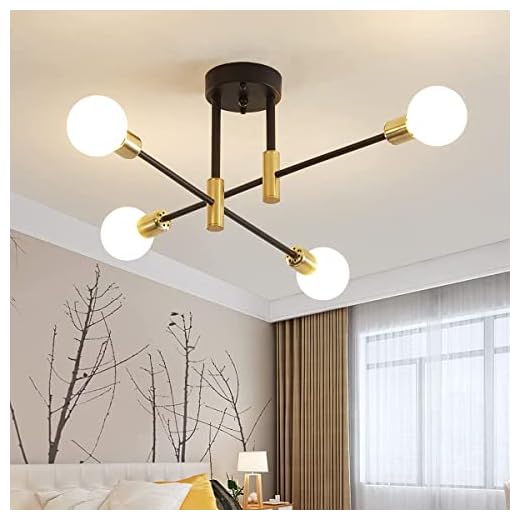Biewalk Sputnik Chandelier Mid Century Modern Nordic Pendant Lighting 4 Lights Ceiling Light Fixture Black Light for Living Room, Kitchen, Bedroom, Dining Room