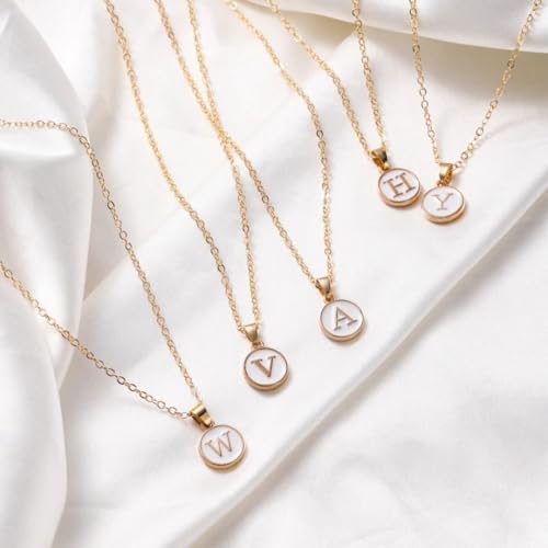 Image of Giftana Alphabet Locket with Chain, White Enamel Letter A-Z Pendant Necklace for Girls, Personalized Initial Name Gold Plated Pendant Necklace Gift for Girlfriend, Valentines Day Gifts for Woman