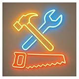 Leuchtreklame Neon-Leuchtschild Hammer Und Schraubenschlüssel Bauwerkzeuge Beleuchtung Baufirmen Männerhöhle Garage Werkstatt Dekor 50cm