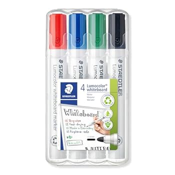 STAEDTLER Whiteboard-Marker Lumocolor Rundspitze ca 2 mm Linienbreite Set mit 4 Farben hohe Qualit&aumlt Made in Germany trocke