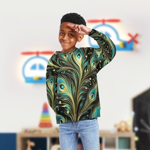 Peacock Feather Blue Art Kids Sweatshirt Soft Long Sleeve Pullover Crewneck Tops Shirts for Boys Girls4