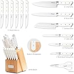 Ensemble de couteaux, 15 Ensemble de couteaux de cuisine Pcs, Endurant Ultra Couteaux de chef en acier inoxydable allemand haute carbone Sharp avec aiguiseur intégré, manche ergonomique Tang complet, blanc