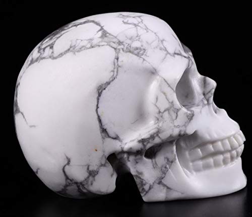 Skullis 2.0” Howlite Crystal Skull, Hand Carved Gemstone Fine Art Sculpture, Reiki Healing Stone Statue. #TOP3