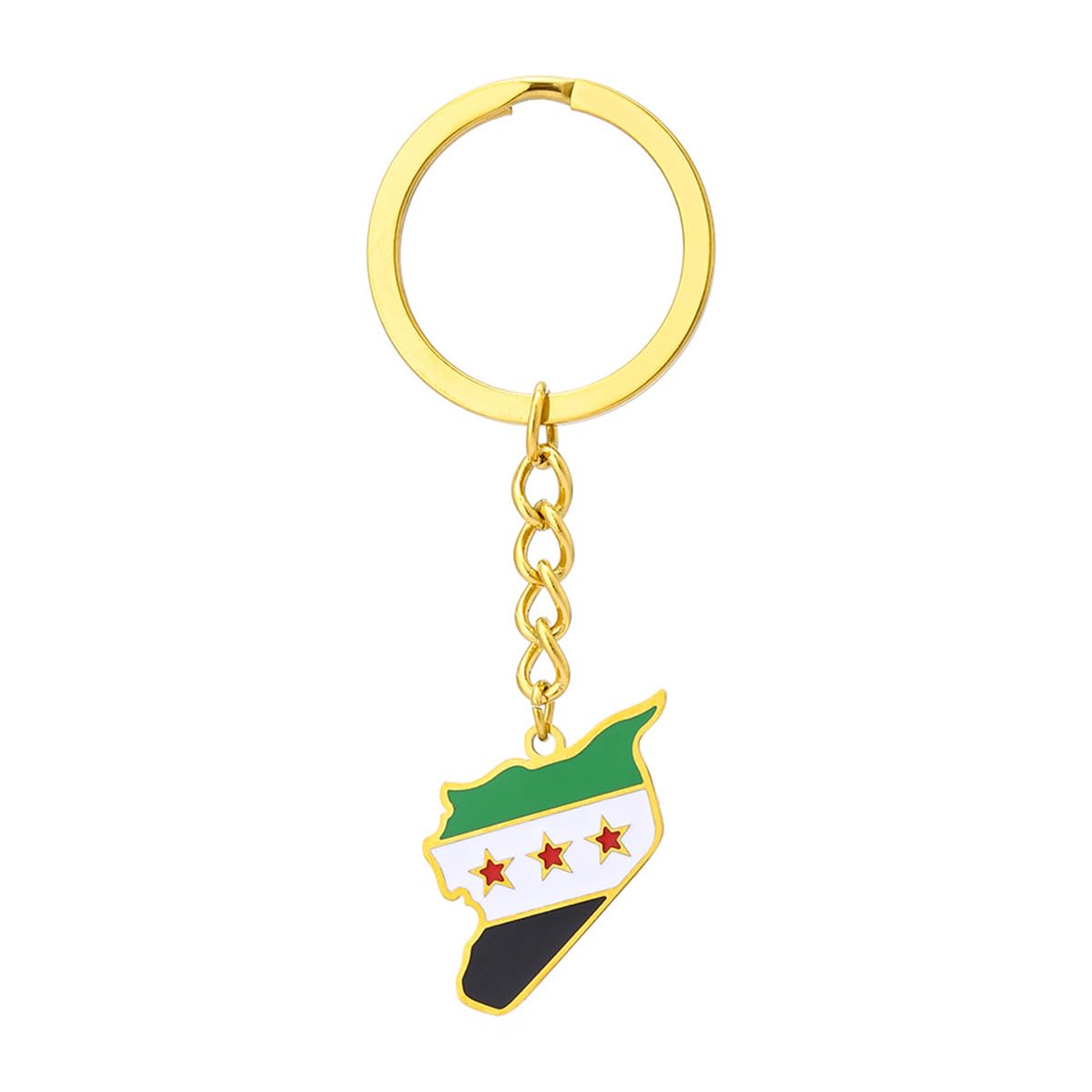 Syria Map Keychain Syria National Flag Key Chain Keyring Stainless Steel Flag Pendant Keyring Backpack Bag Ornament Syrians Map Chain Jewelry Gift for Men Women (Gold)